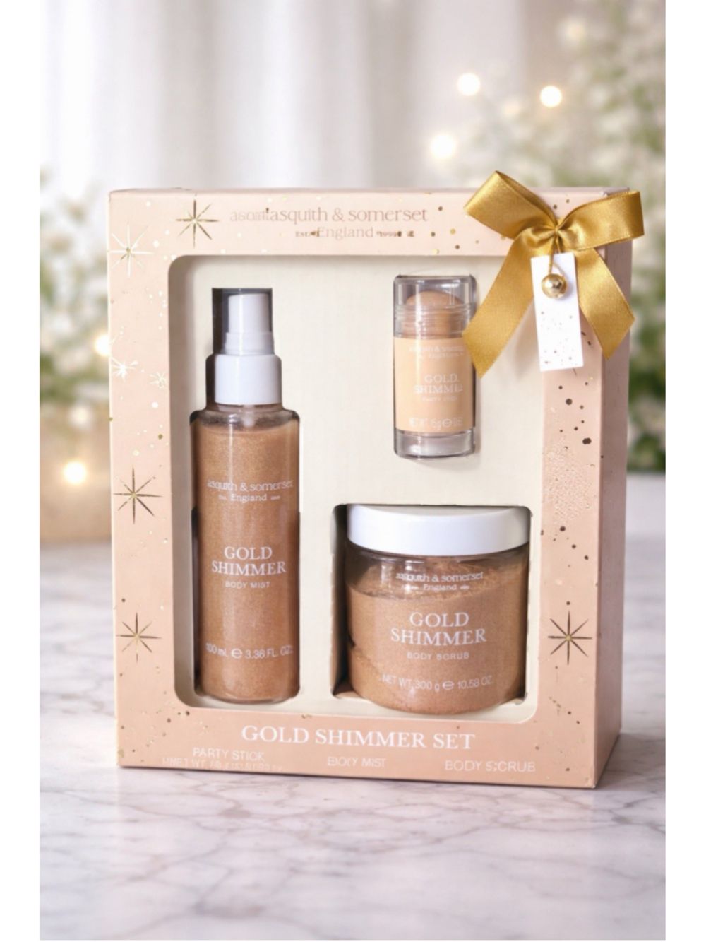 Asquith & Somerset Gold Shimmer Gift Set Body Mist Scrub Party Stick